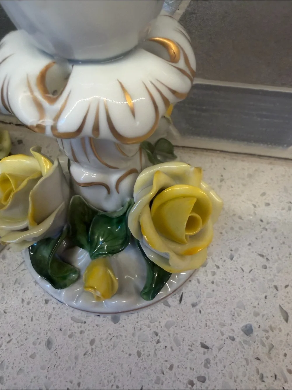 RARE Vintage Herend Porcelain Yellow Rose Candle Holders